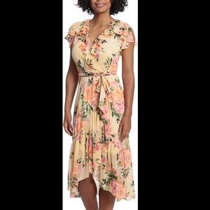 London Times floral ruffle faux-wrap dress